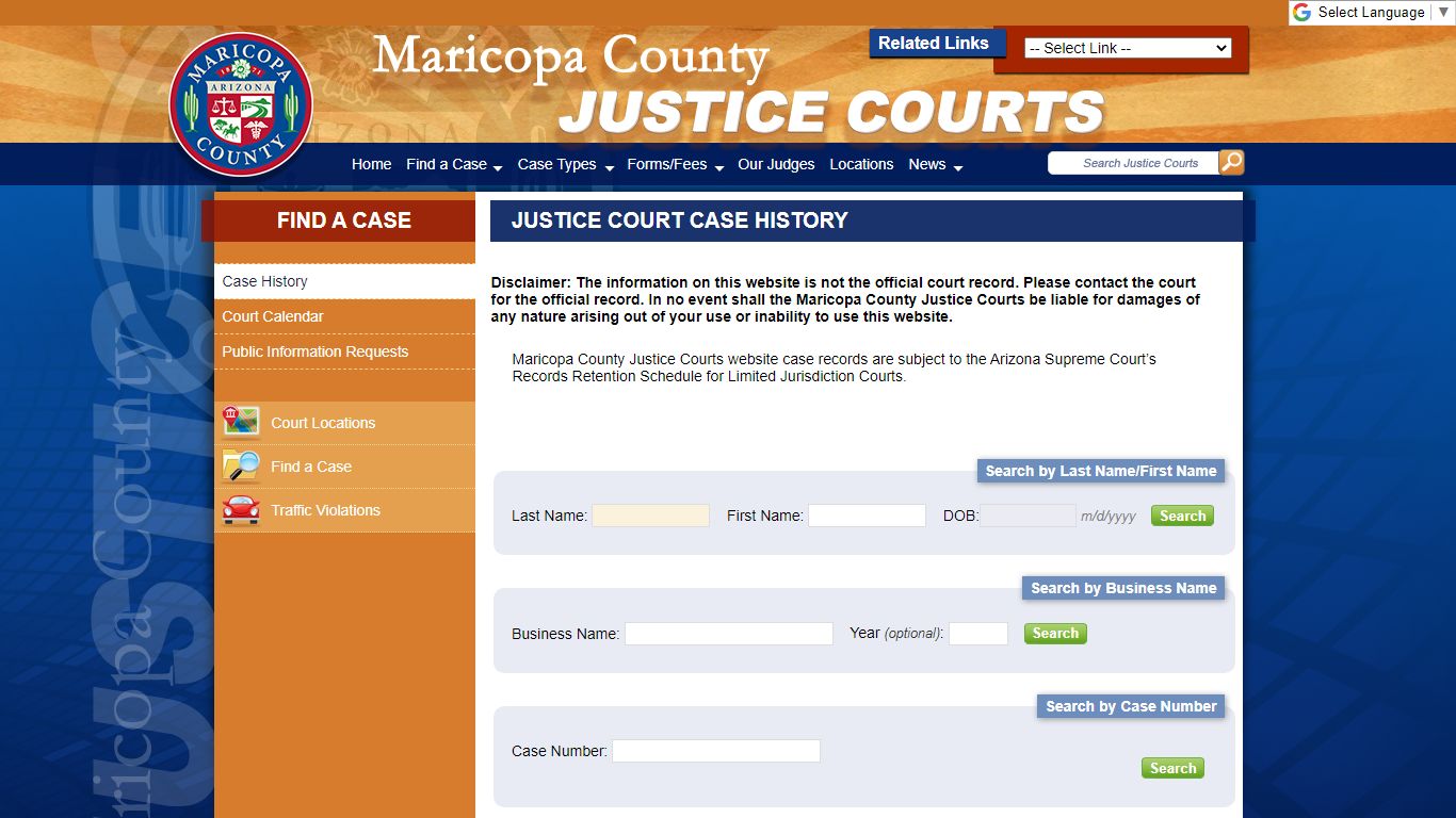 Justice Court Case History - Maricopa County, Arizona